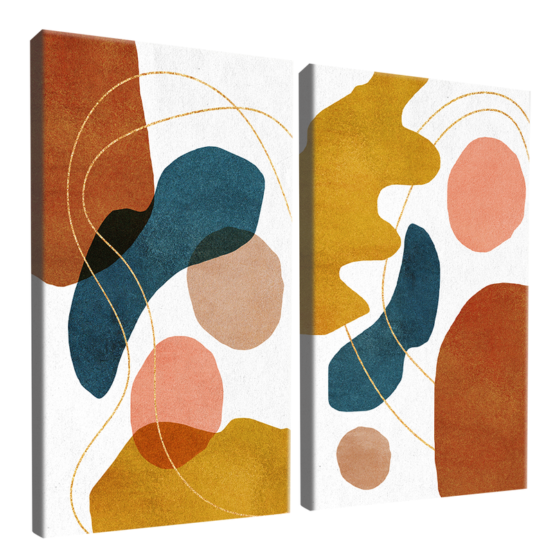 2 Pieces Colorful Abstract Shapes Canvas V1446