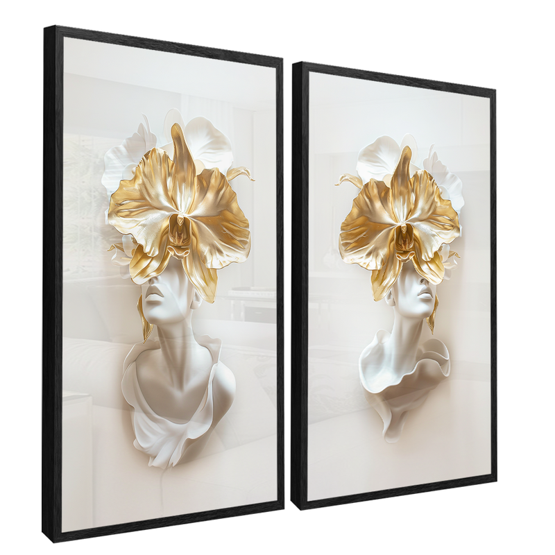 2 Pieces Floral Face Canvas V1445