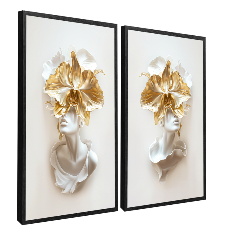 2 Pieces Floral Face Canvas V1445