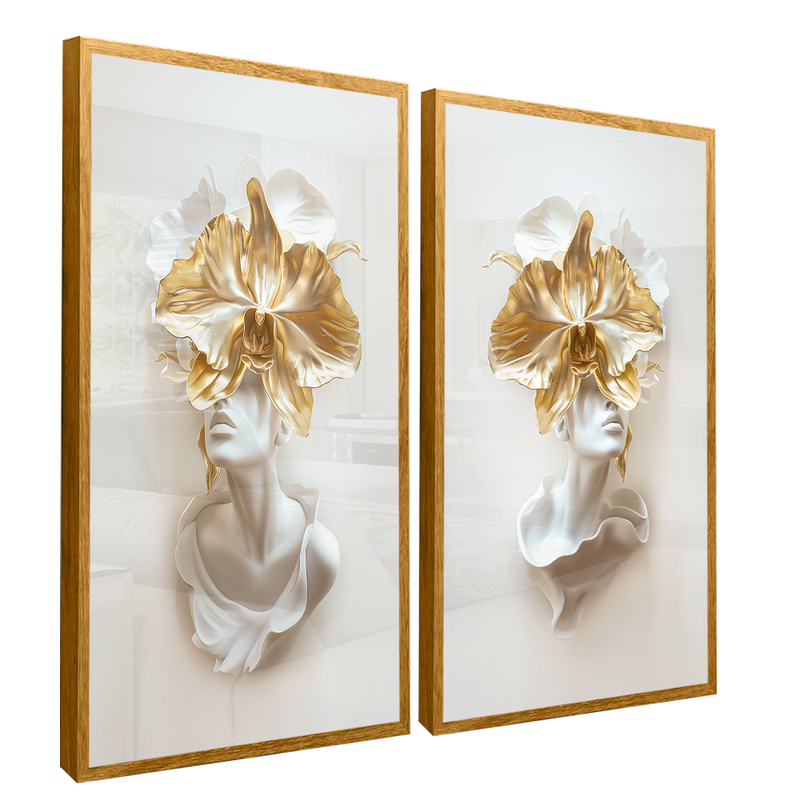 2 Pieces Floral Face Canvas V1445