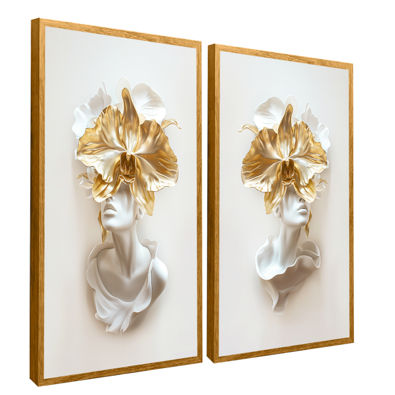 2 Pieces Floral Face Canvas V1445