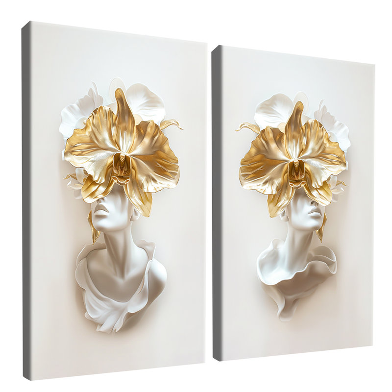 2 Pieces Floral Face Canvas V1445