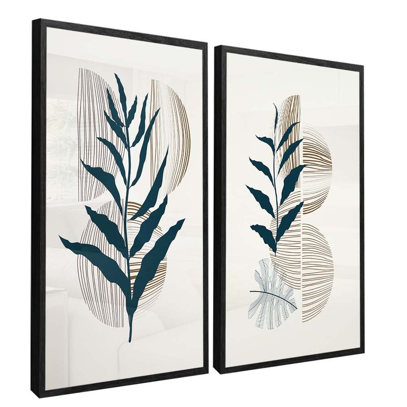 2 Pieces Floral And Lines Canvas V1640