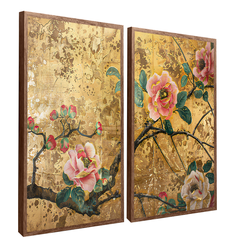 2 Floral Pieces in Gold Canvas V1406