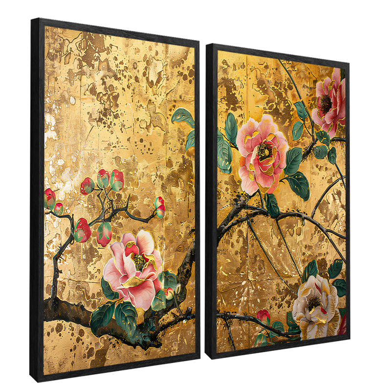 2 Floral Pieces in Gold Canvas V1406