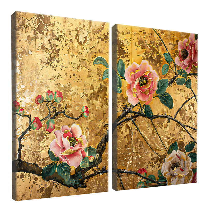 2 Floral Pieces in Gold Canvas V1406