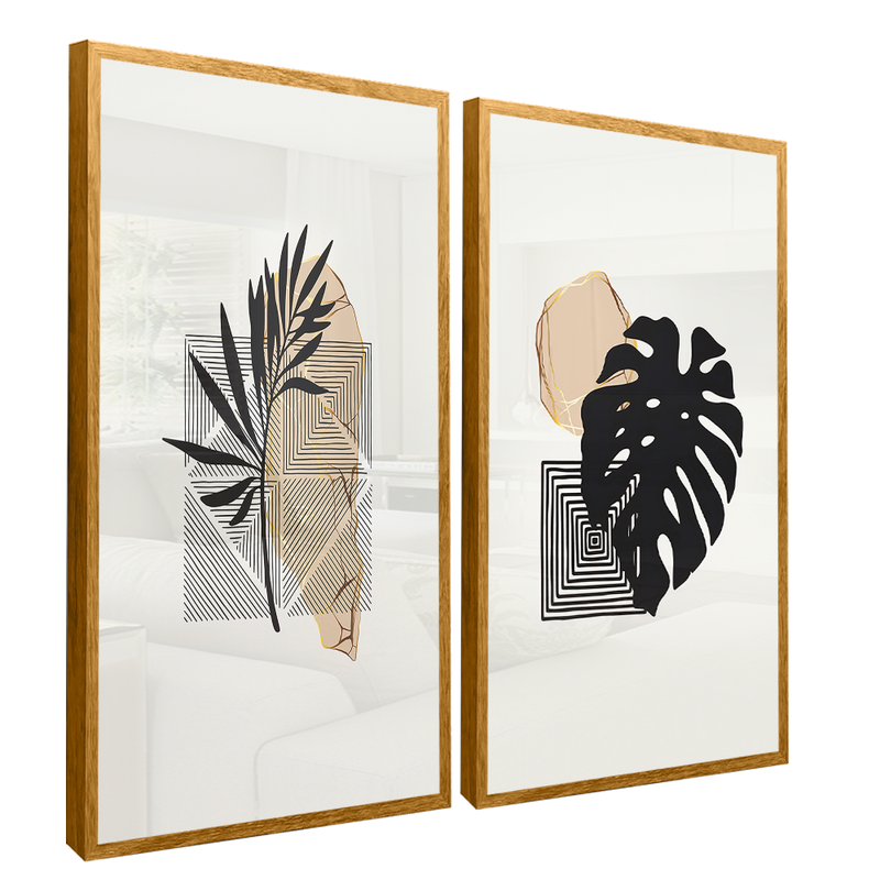 2 Pieces Geometries And Leaves Canvas V1537