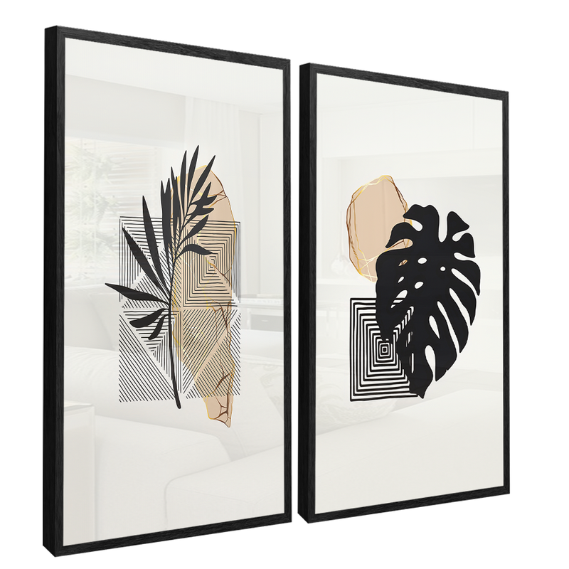 2 Pieces Geometries And Leaves Canvas V1537