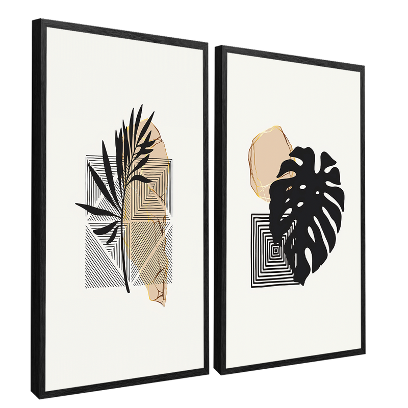 2 Pieces Geometries And Leaves Canvas V1537