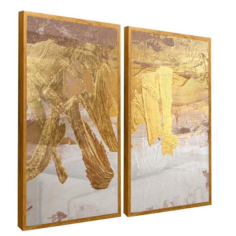 2 Pieces Golden Brushstrokes Canvas V1704