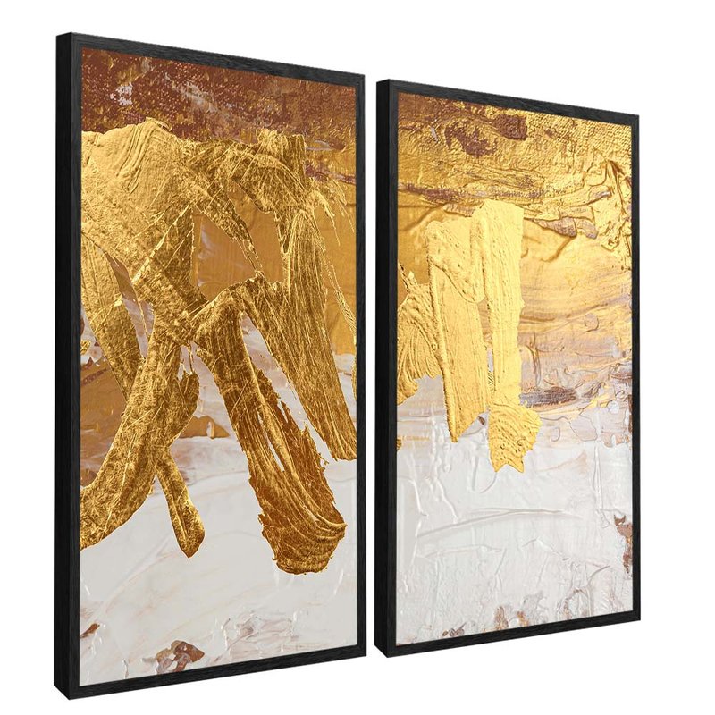 2 Pieces Golden Brushstrokes Canvas V1704