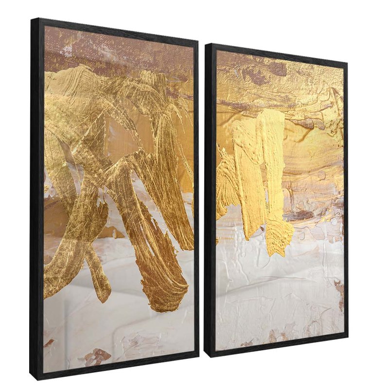 2 Pieces Golden Brushstrokes Canvas V1704