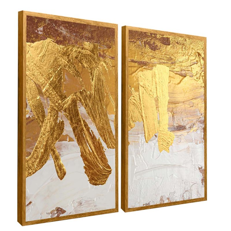 2 Pieces Golden Brushstrokes Canvas V1704