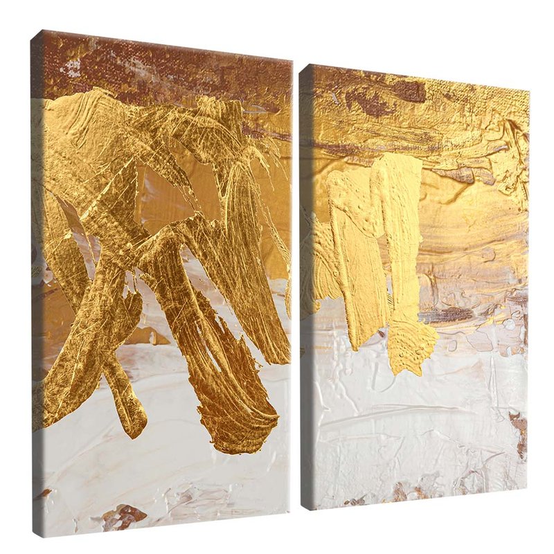 2 Pieces Golden Brushstrokes Canvas V1704