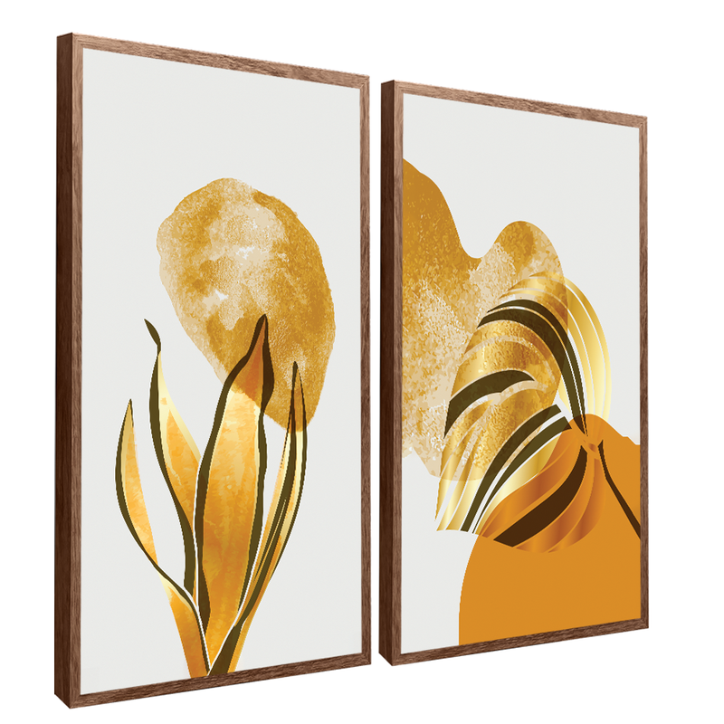 2 Pieces Golden Leaves Canvas  V1381