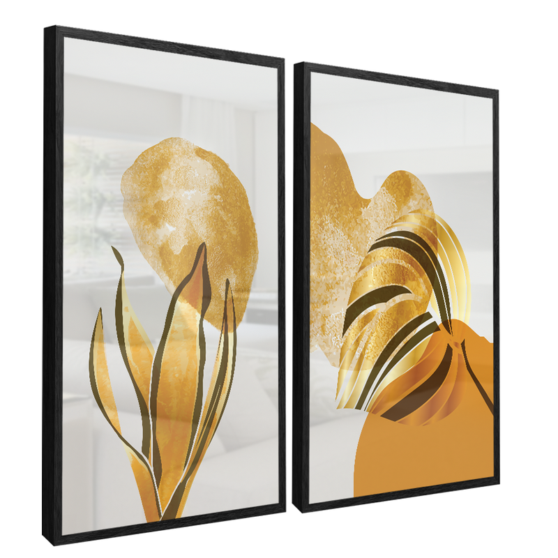 2 Pieces Golden Leaves Canvas  V1381