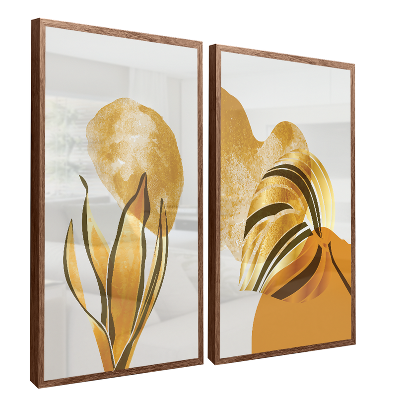 2 Pieces Golden Leaves Canvas  V1381