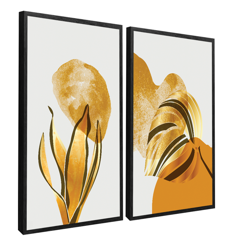 2 Pieces Golden Leaves Canvas  V1381