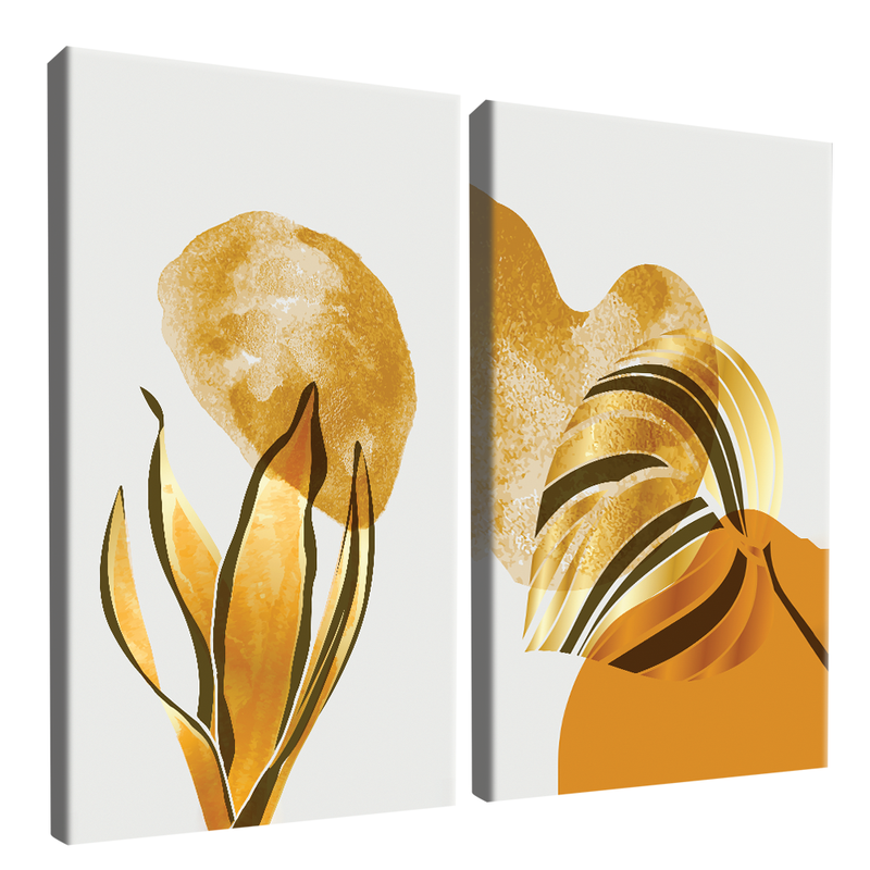 2 Pieces Golden Leaves Canvas  V1381