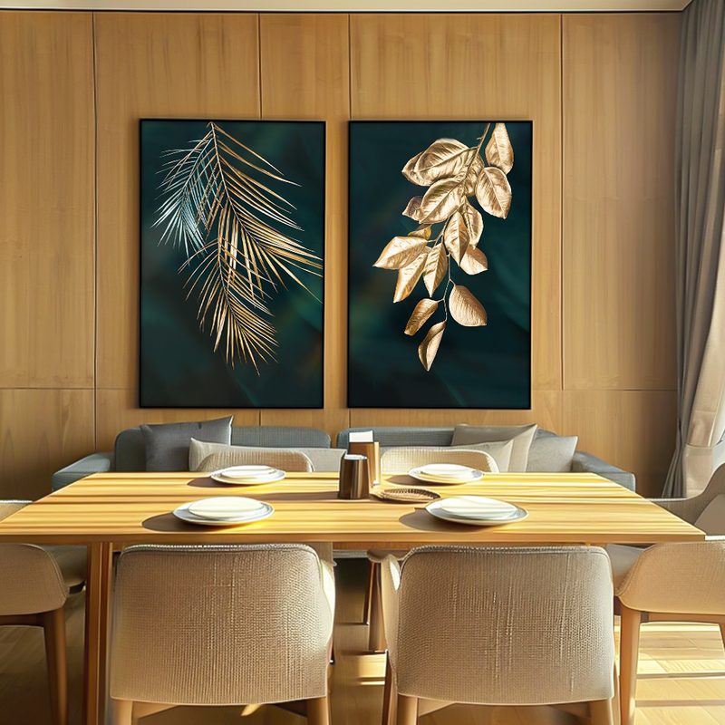 2 Pieces Golden Leaves Canvas V1425