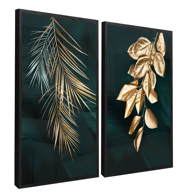 2 Pieces Golden Leaves Canvas V1425