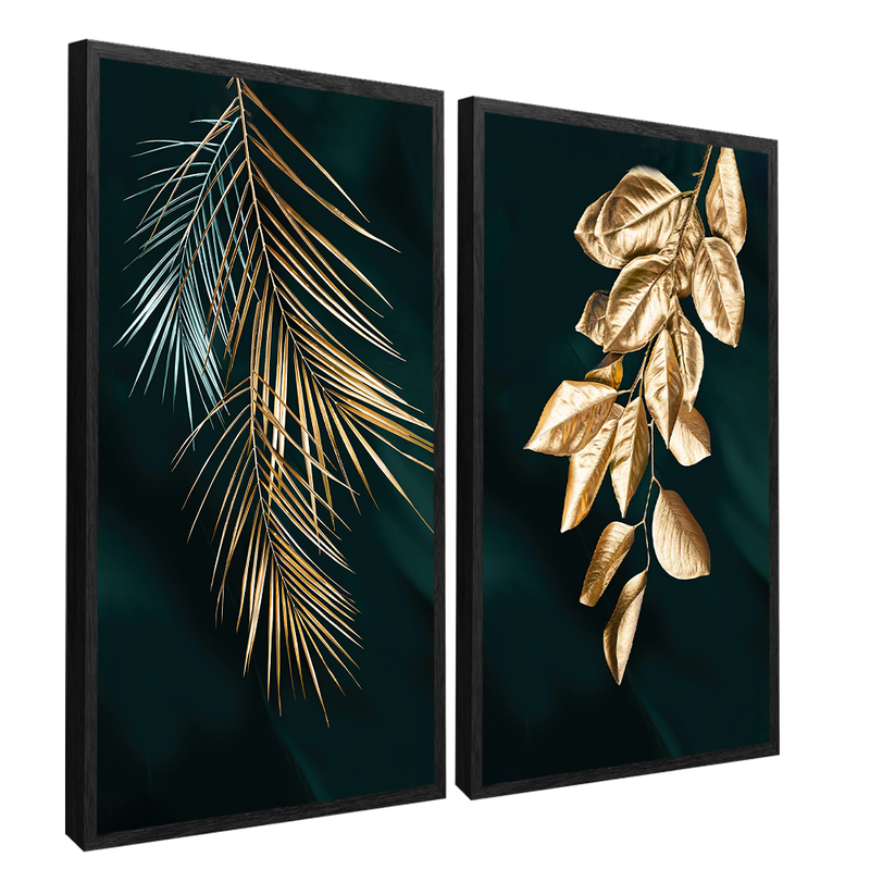 2 Pieces Golden Leaves Canvas V1425