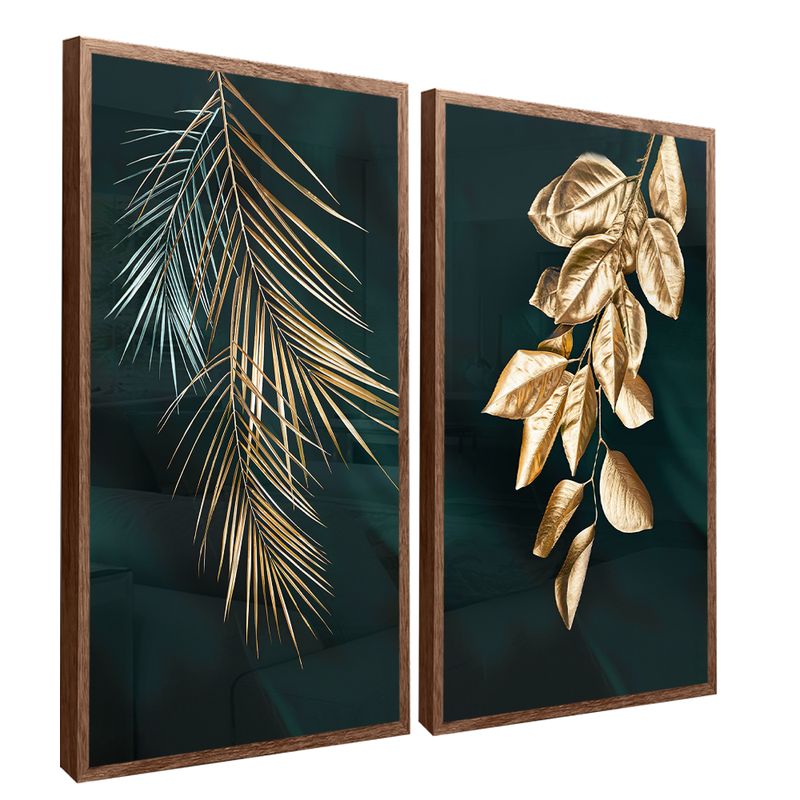 2 Pieces Golden Leaves Canvas V1425