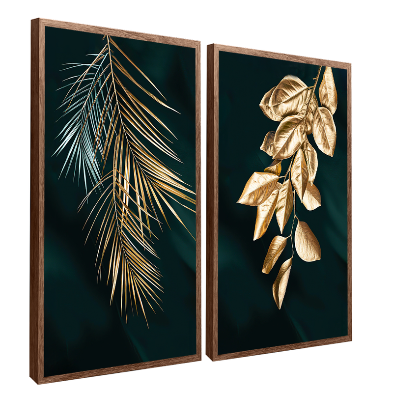 2 Pieces Golden Leaves Canvas V1425