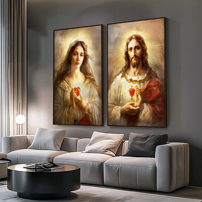 2 Pieces Jesus Christ And Mary Canvas V1492