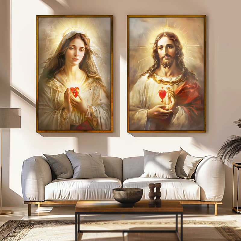 2 Pieces Jesus Christ And Mary Canvas V1492