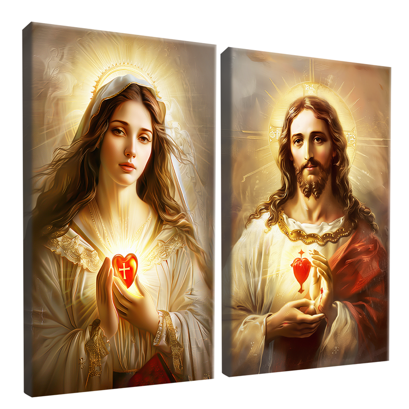 2 Pieces Jesus Christ And Mary Canvas V1492