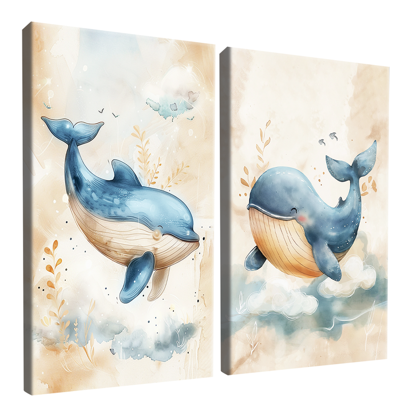 2 Pieces Kids Whales Canvas V1494