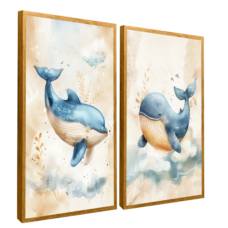 2 Pieces Kids Whales Canvas V1494