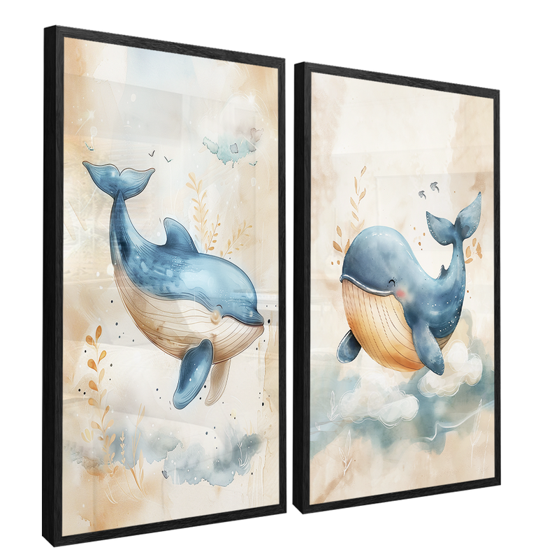 2 Pieces Kids Whales Canvas V1494