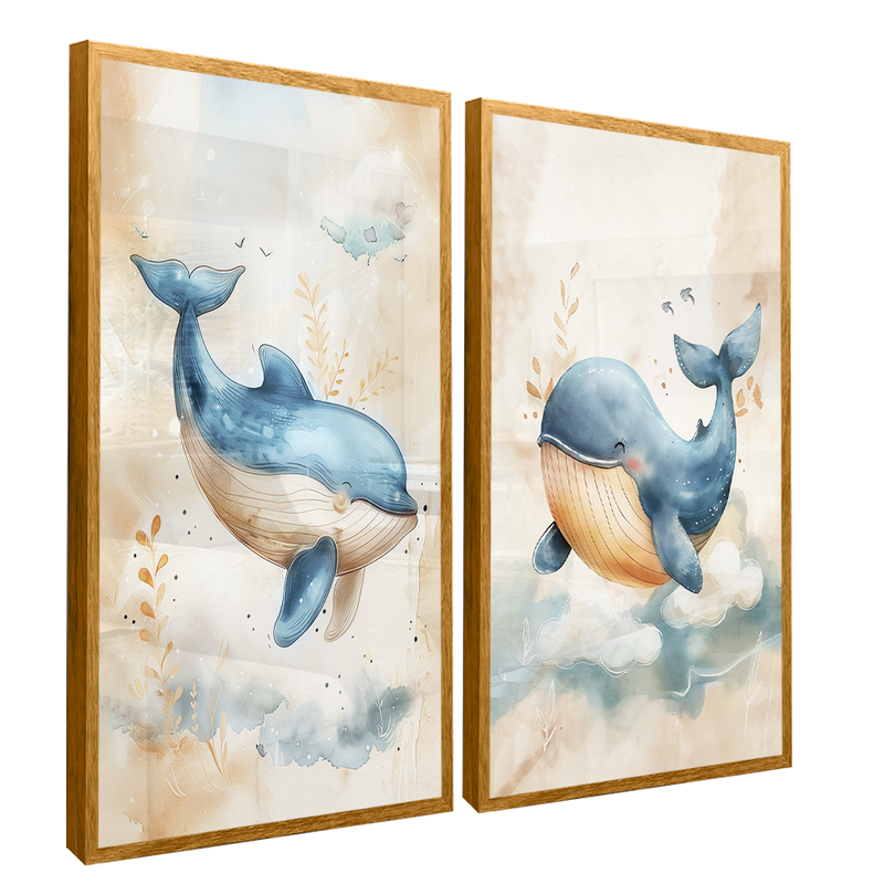 2 Pieces Kids Whales Canvas V1494