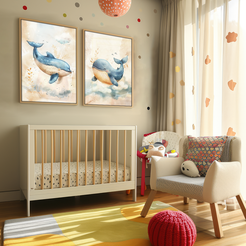 2 Pieces Kids Whales Canvas V1494