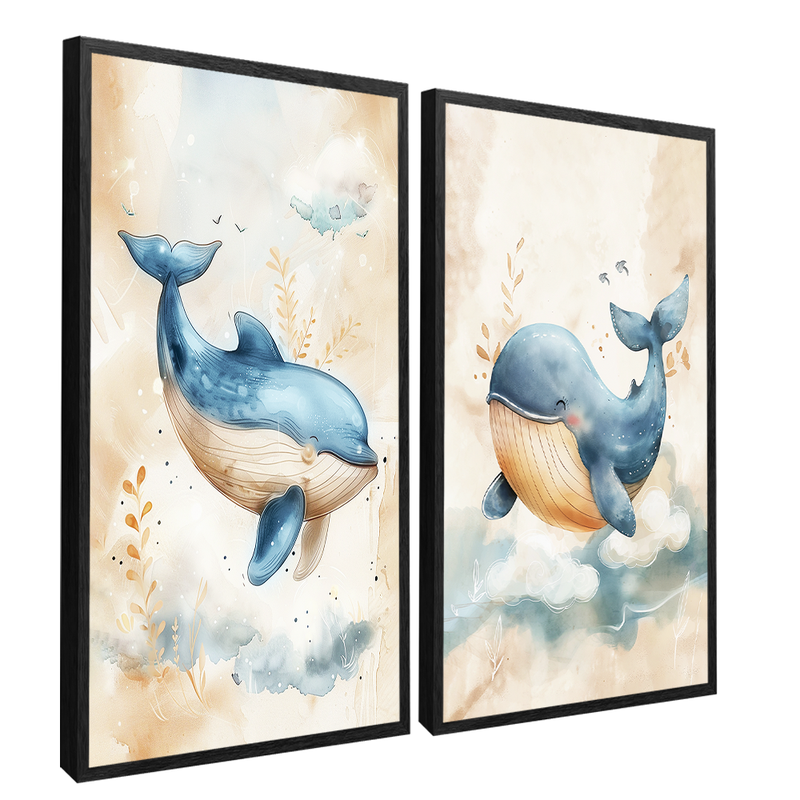 2 Pieces Kids Whales Canvas V1494