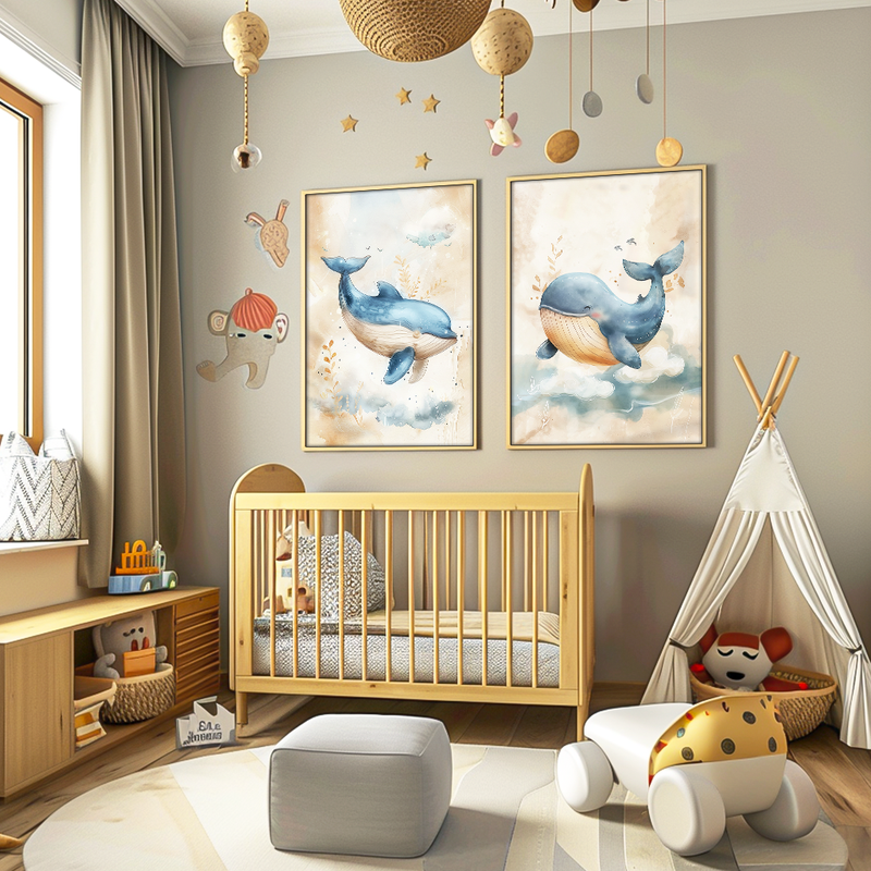 2 Pieces Kids Whales Canvas V1494