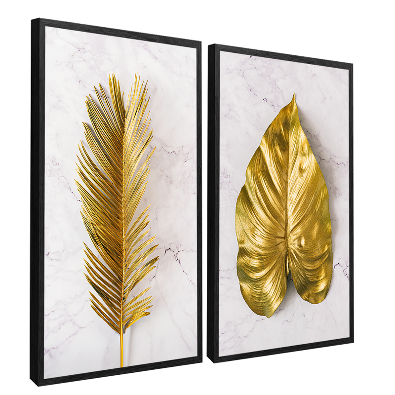 2 Pieces Gold Leaves Canvas V1426