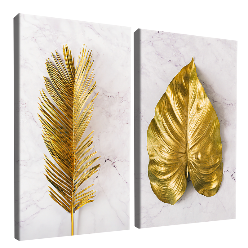 2 Pieces Gold Leaves Canvas V1426