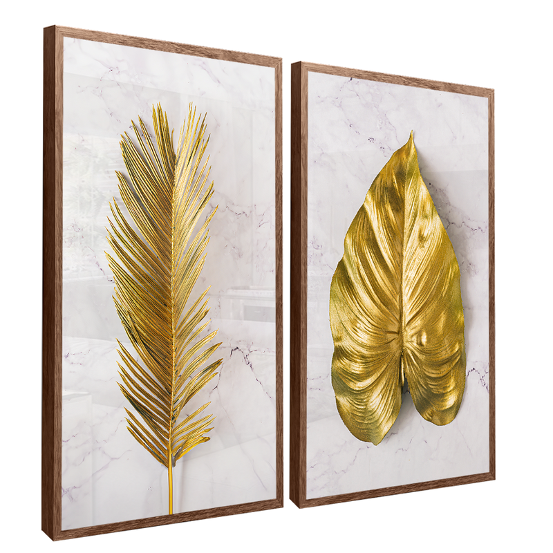 2 Pieces Gold Leaves Canvas V1426