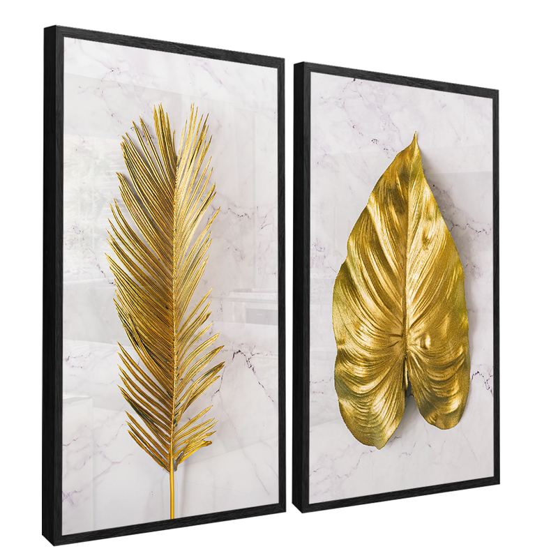 2 Pieces Gold Leaves Canvas V1426