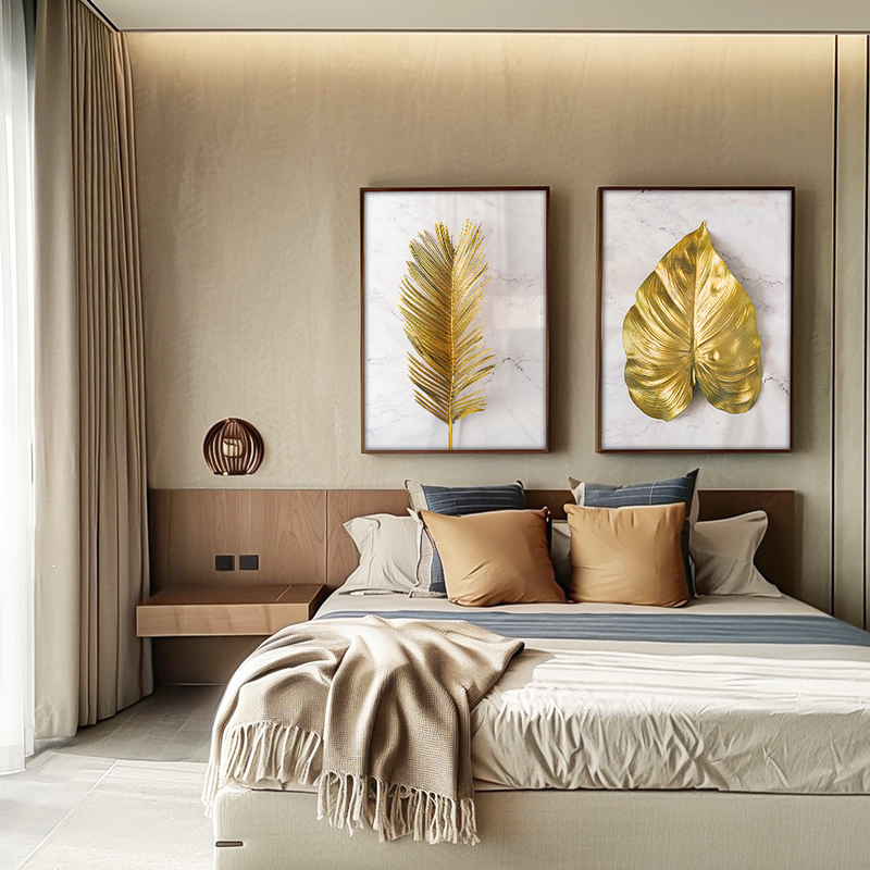 2 Pieces Gold Leaves Canvas V1426