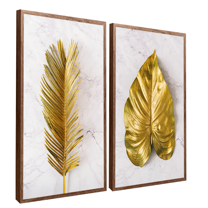 2 Pieces Gold Leaves Canvas V1426