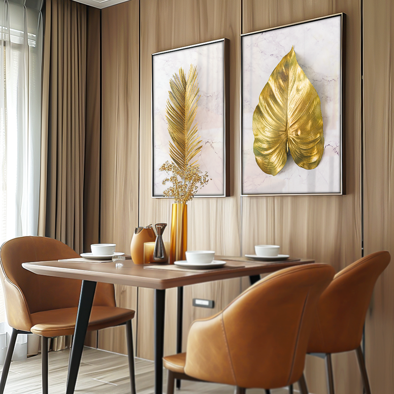 2 Pieces Gold Leaves Canvas V1426