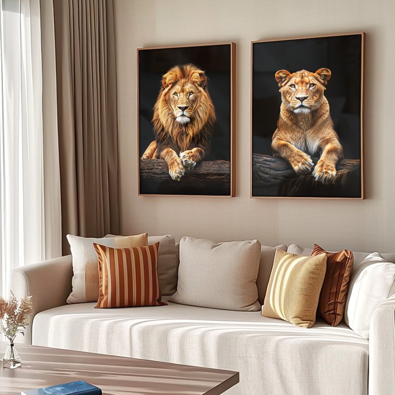 2 Pieces Lion And Lioness Canvas V1493