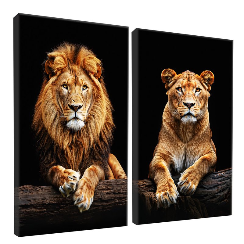 2 Pieces Lion And Lioness Canvas V1493