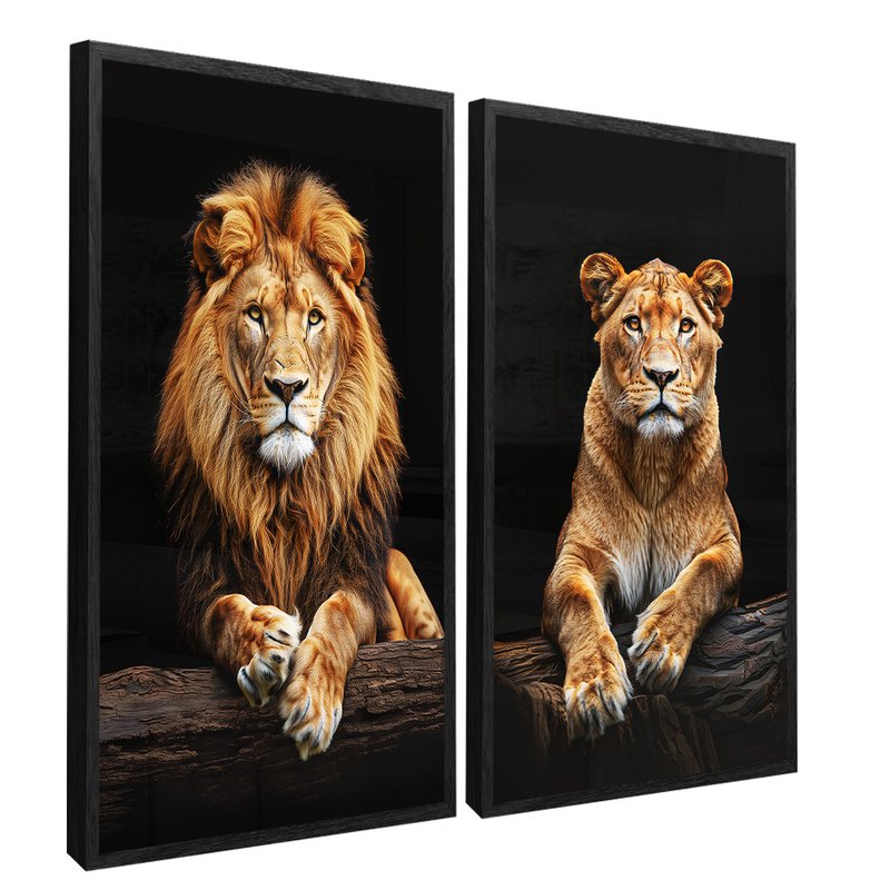 2 Pieces Lion And Lioness Canvas V1493