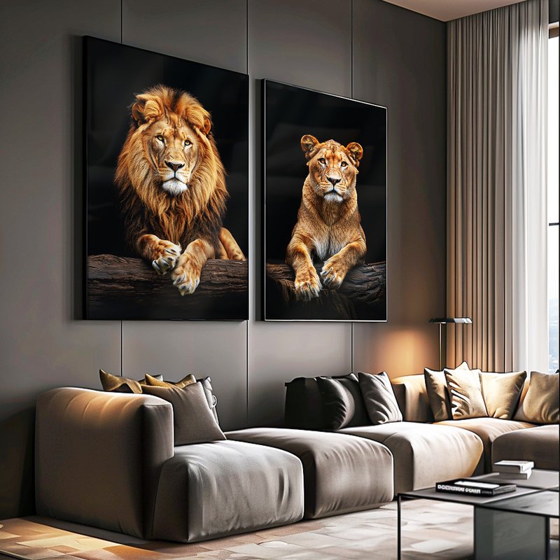 2 Pieces Lion And Lioness Canvas V1493