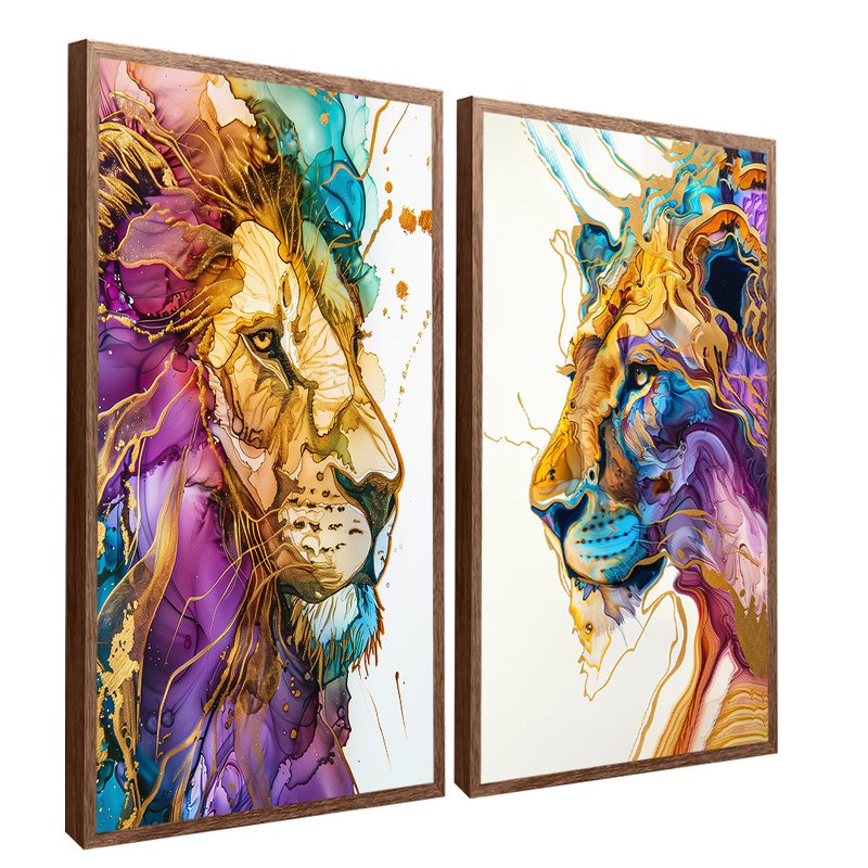 2 Pieces Watercolor Lions Canvas V1483